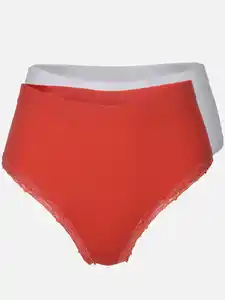Damen Taillenslip im 2er Pack mit Ripp und Spitze Pink