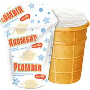 Eis mit Sahnegeschmack im Waffelbecher "Plombir"