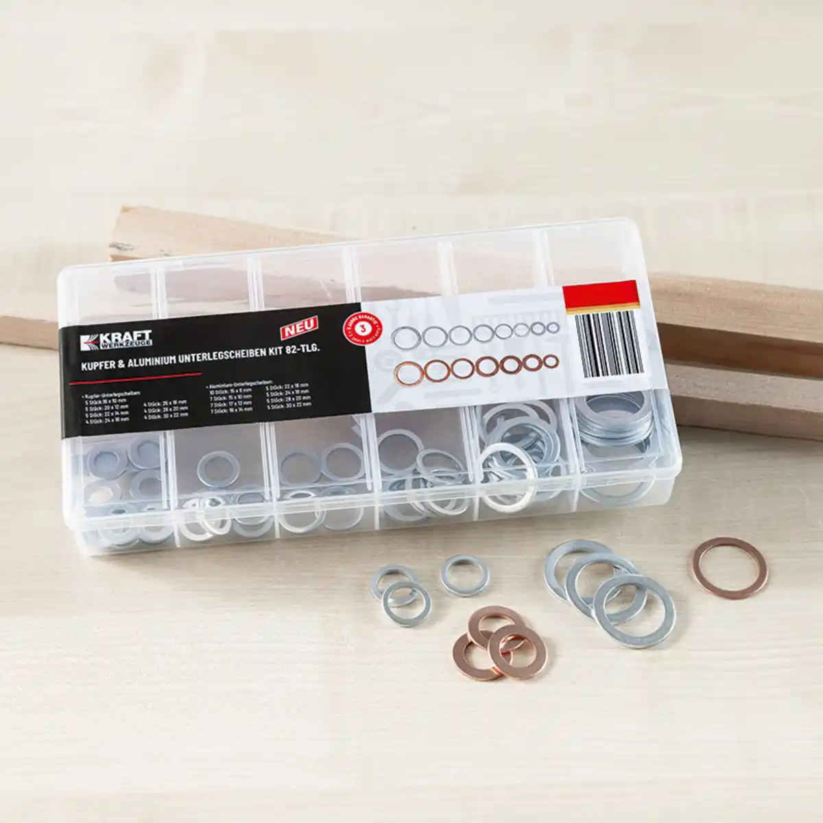 Bild 1 von Kraft Werkzeuge Kupfer & Aluminium Unterlegscheiben Kit 82-tlg.