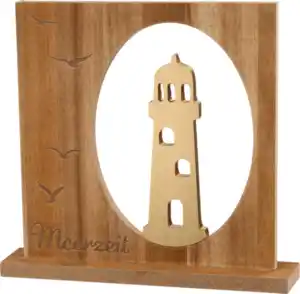 Dekorieren & Einrichten Holzaufsteller Leuchturm mit Spruch, natur/gold, 1 St