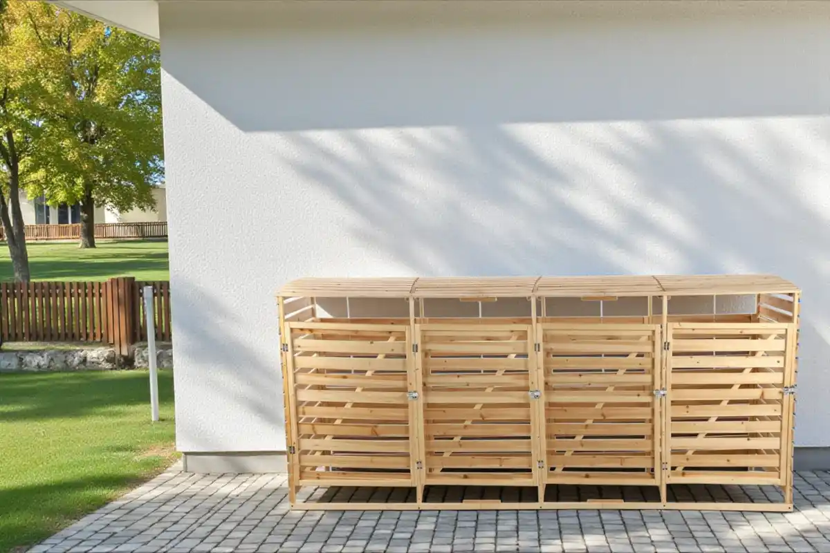 Bild 1 von 4er Mülltonnenbox lackiert aus Holz, wasserfest, ca. 290 x 92 x 122 cm - Hellbraun