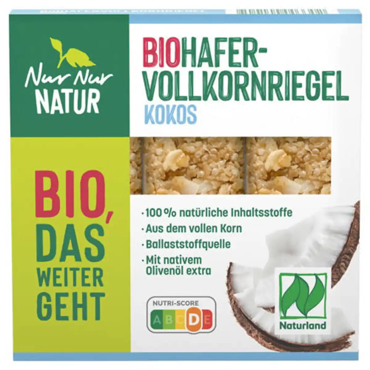 Bild 1 von NUR NUR NATUR Bio-Hafervollkorn-Riegel 105 g, Kokos