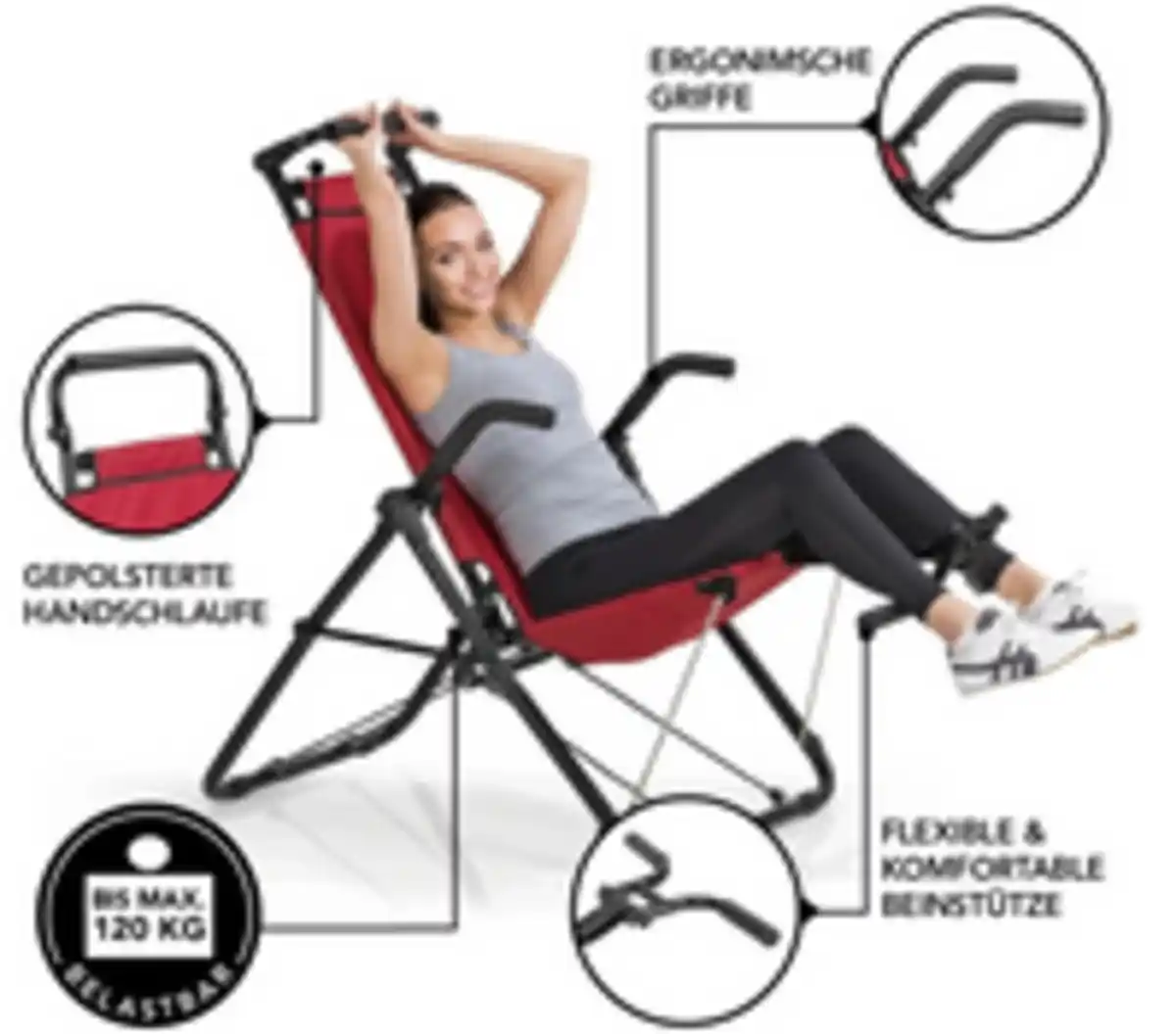 Bild 2 von Inversionstrainer Deluxe - Heimtrainer für Rücken, Bauch, Rumpf & Beine - Rot / Schwarz