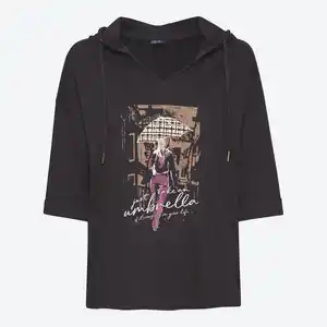 Damen-Langarmshirt mit Kapuze und Frontdruck
