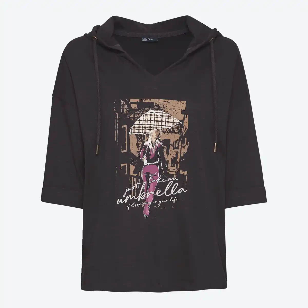 Bild 1 von Damen-Langarmshirt mit Kapuze und Frontdruck