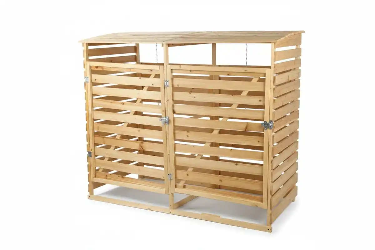 Bild 1 von 2er Mülltonnenbox lackiert aus Holz, wasserfest, ca. 145 x 92 x 122 cm - Hellbraun