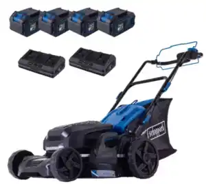 6in1 Akku-Rasenmäher BC-MP470-X – Set XL2x2 inkl. 4x 4Ah Akku + 2 4,5A Doppelladegerät