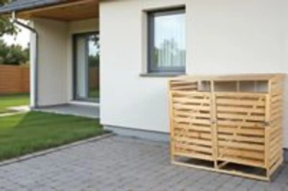 Bild 2 von 2er Mülltonnenbox lackiert aus Holz, wasserfest, ca. 145 x 92 x 122 cm - Hellbraun