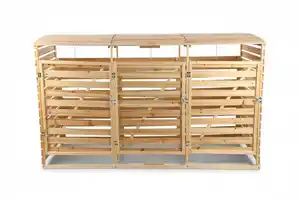 3er Mülltonnenbox lackiert aus Holz, wasserfest, ca. 219 x 92 x 122 cm - Hellbraun