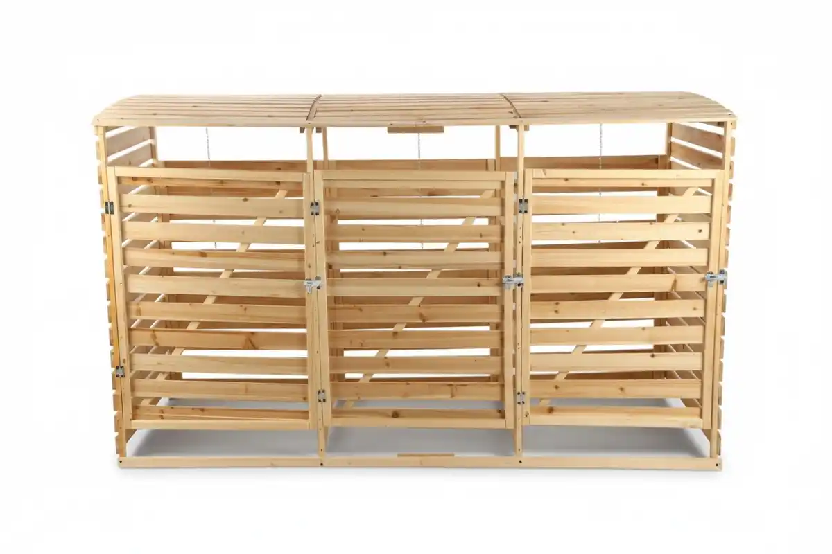Bild 1 von 3er Mülltonnenbox lackiert aus Holz, wasserfest, ca. 219 x 92 x 122 cm - Hellbraun