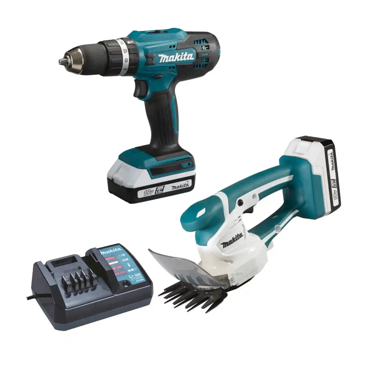 Bild 1 von Makita DK18B56Y Set HP488D Schlagbohrschrauber + UM110D Grasschere 18V G-Serie, 2 Akkus