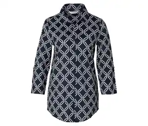 Piqué-Jerseybluse, dunkelblau-weißer Alloverprint