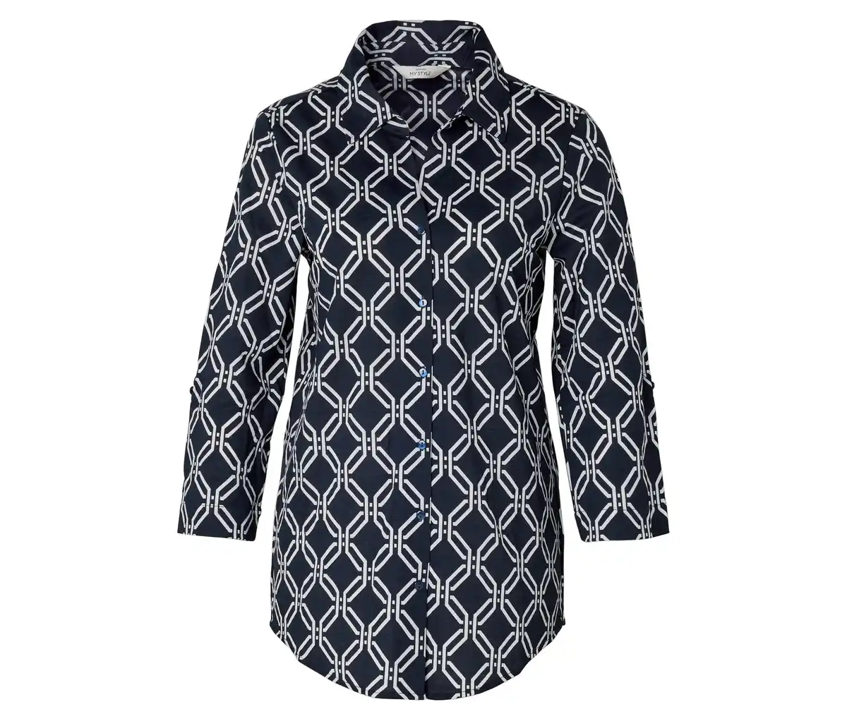 Bild 1 von Piqué-Jerseybluse, dunkelblau-weißer Alloverprint