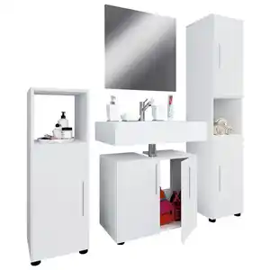 Mid.you Badezimmer VCM Flandu II, Weiß, Holzwerkstoff, 122 cm, stehend, Badezimmer, Badmöbelsets & Badmöbelserien, Badmöbel-Sets