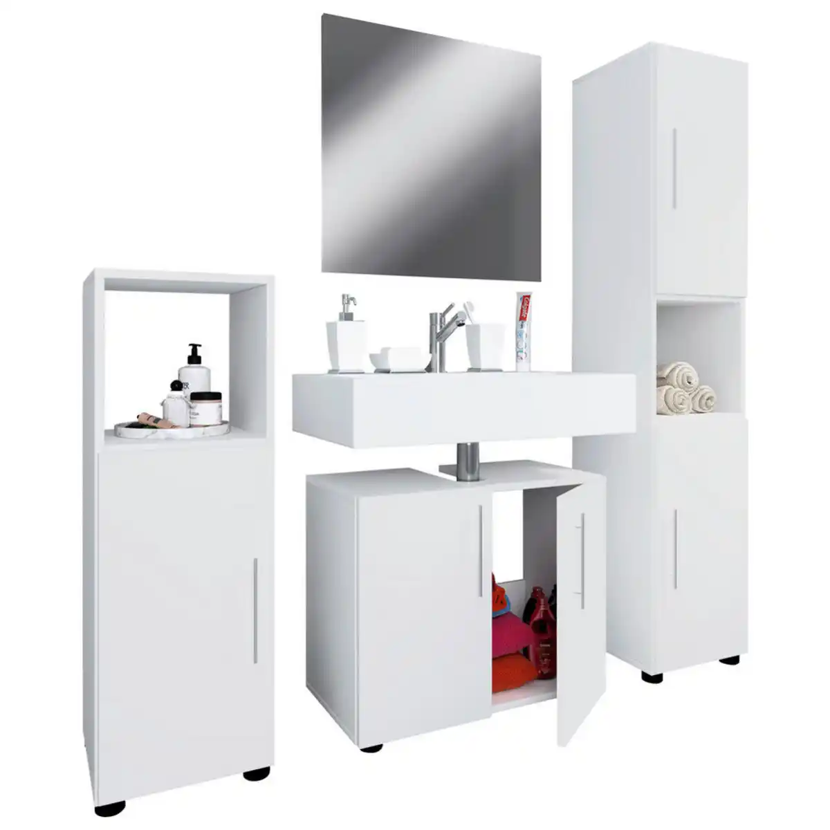 Bild 1 von Mid.you Badezimmer VCM Flandu II, Weiß, Holzwerkstoff, 122 cm, stehend, Badezimmer, Badmöbelsets & Badmöbelserien, Badmöbel-Sets