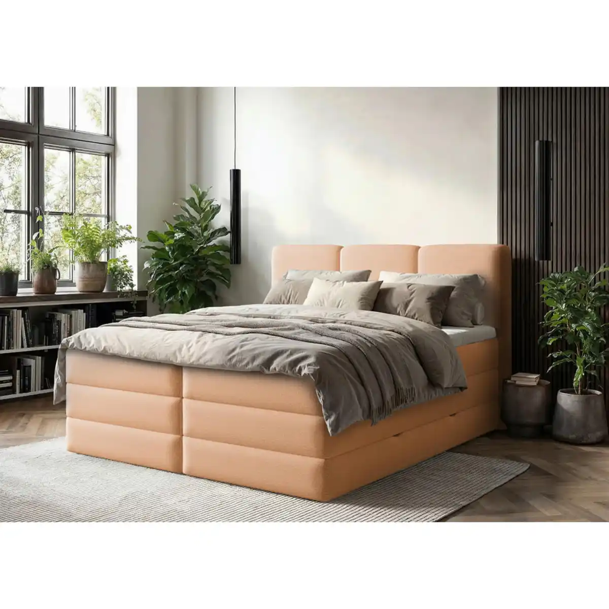 Bild 1 von Mid.you Boxspringbett, Terracotta, Kunststoff, H3 + H4, Höhe ca. 19 cm, 180x200 cm, Bettkasten, gepolstertes Kopfteil, Topper durchgehend, Wendematratze mit unterschiedlichen Härtegraden, Matratze