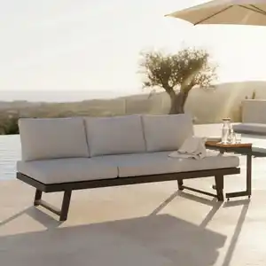 Gartenliege Loan Grau Holz Metall/Outdoorstoff +Tisch, Grau