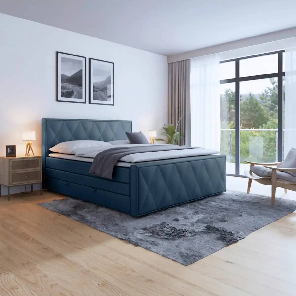Bild 1 von Livetastic Boxspringbett, Blau, Holz, Metall, Kunststoff, Textil, Birke, Buche,Birke, Buche, teilmassiv, Hartholz,teilmassiv, Hartholz, H2 + H3, 7-Zonen, Höhe ca. 16 cm, 180x200 cm, Bettkasten, gepo