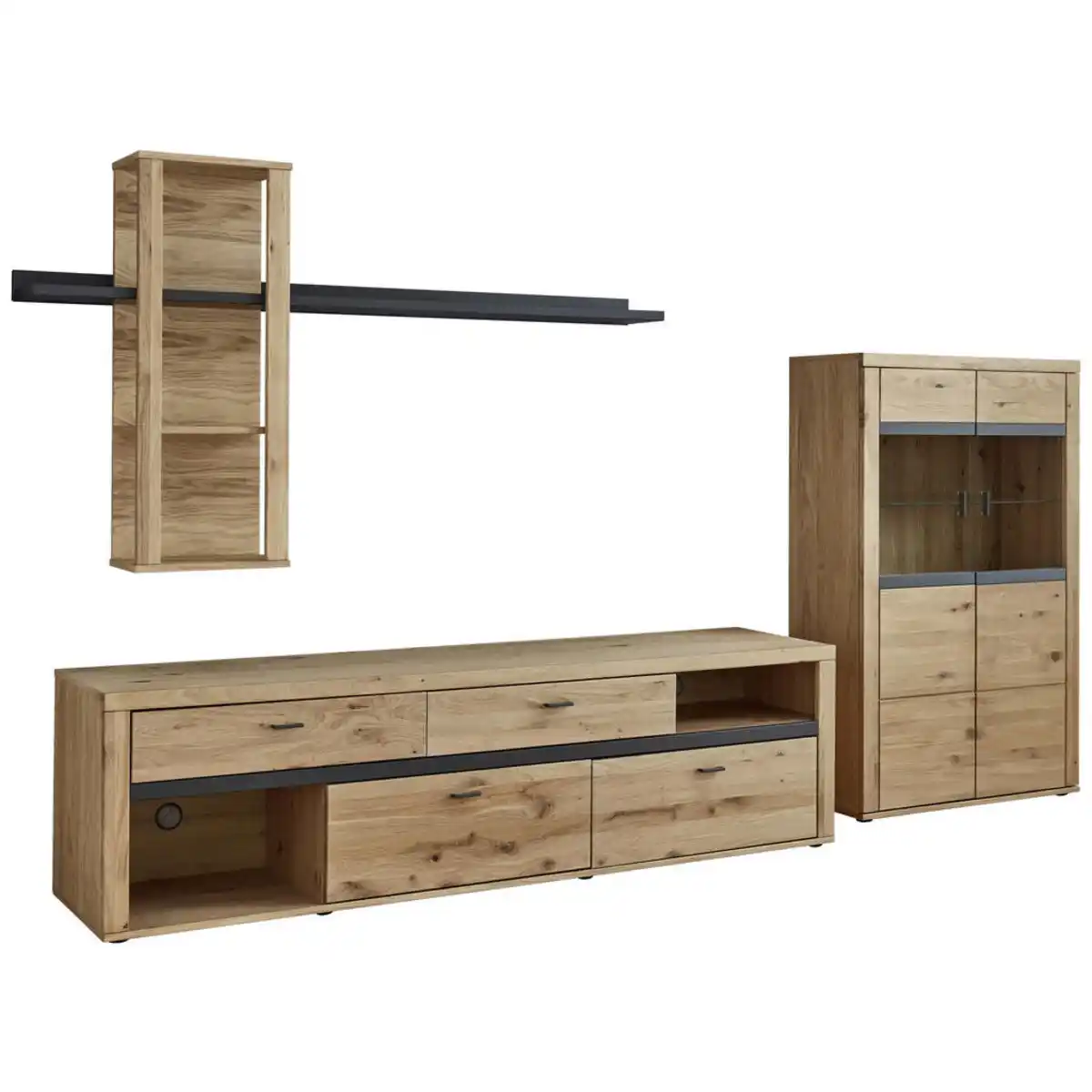 Bild 1 von Modante Wohnwand, Grau, Eiche, Kunststoff, Asteiche, furniert, massiv, 3 Fächer, 4 Schublade(n) Schubladen, 320.2x189.3x50.2 cm, erweiterbar, Typenauswahl, Beimöbel erhältlich, Wohnzimmer, Wohnwä
