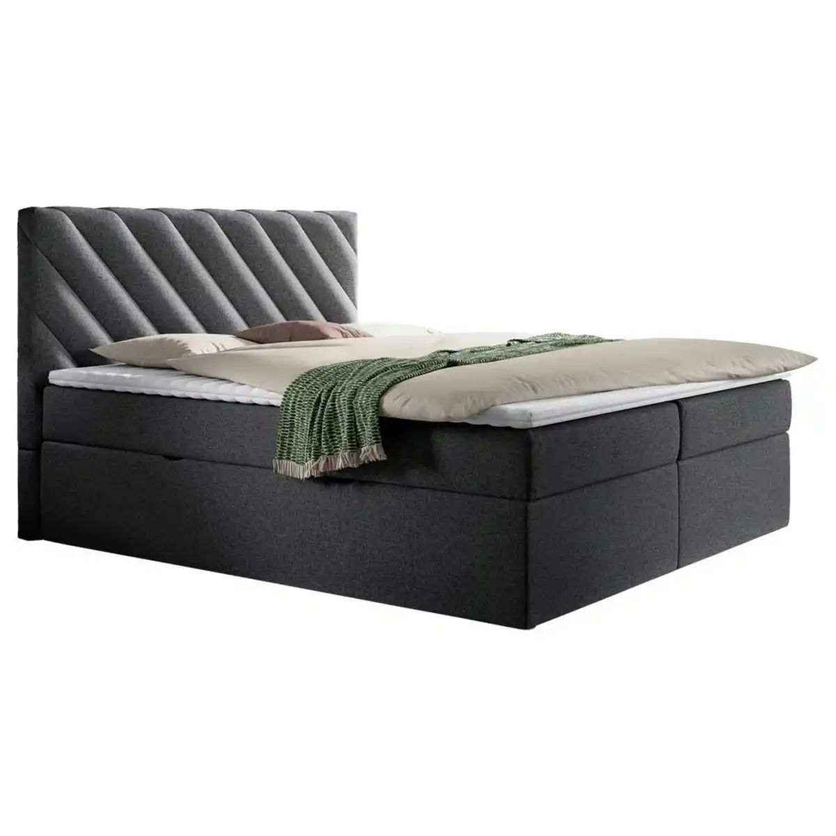 Bild 1 von Mid.you Boxbett, Anthrazit, Textil, H2, Höhe ca. 19 cm, 160x200 cm, Topper durchgehend, Schlafzimmer, Betten, Boxspringbetten