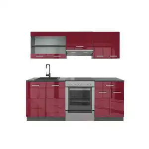 Vicco Küchenzeile, Rot, Anthrazit, Holzwerkstoff, Küchenblock,Rechteckig, 200x81.6x60 cm, Küchen, Küchenzeilen & Küchenblöcke, Küchenzeilen ohne Geräte