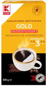 K-CLASSIC Röstkaffee entkoffeiniert Gold, 500-g-Packg.