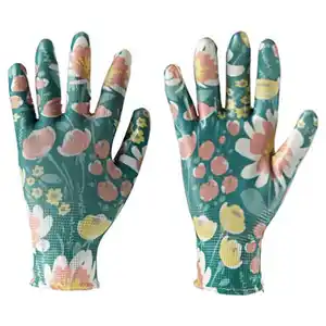 GARDENLINE Damen Gartenhandschuhe, Grüne Blumen, Gr. 7/S