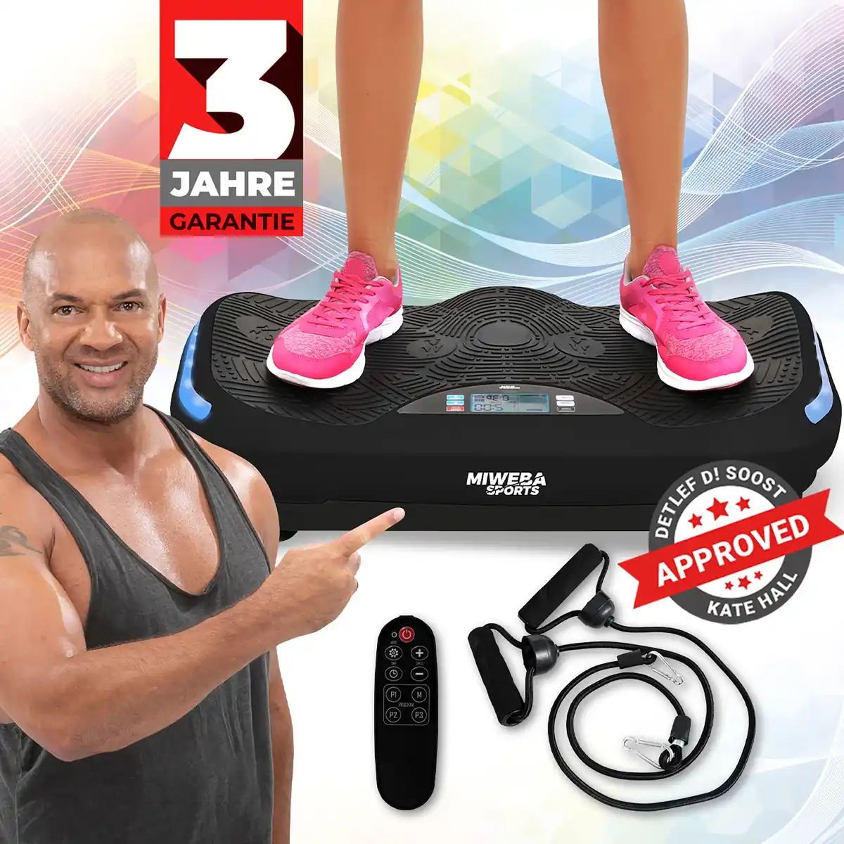 Bild 1 von Miweba Sports Vibrationsplatte MV300, 4D-Wave-Vibration, Fernbedienung, Bluetooth, 16 Stufen, LED (Schwarz)