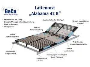 BECO 7-Zonen Lattenrost Alabama 42, Kopfteil verstellbar
