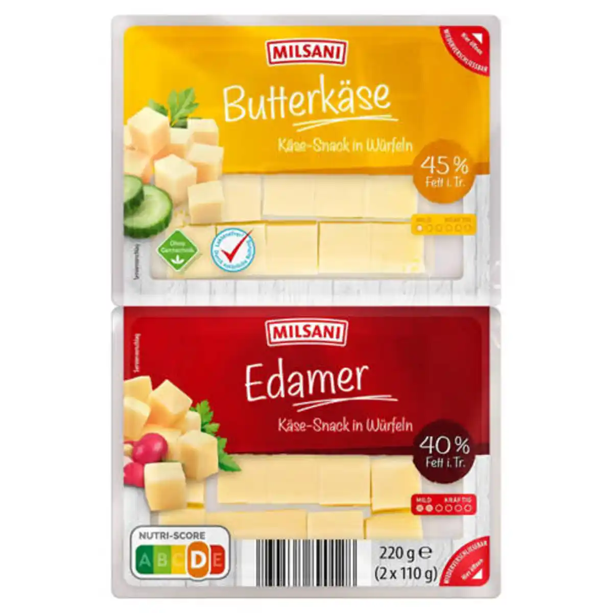 Bild 1 von MILSANI Käsewürfel 220 g, Butterkäse & Edamer