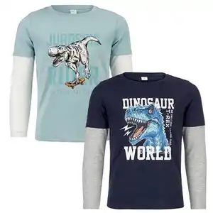 LILY & DAN Kinder Langarmshirt 2er-Set, Grün/Marineblau, 98/104