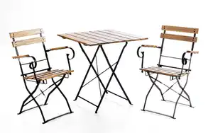 3tlg. Bistro Outdoor-Klappstuhl-Set, 2-Sitzer mit 2 Streben aus Akazienholz
