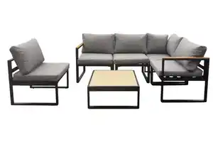 17.tlg Ecklounge "Santorini" aus Aluminium mit Tisch & Sessel - Schwarz/Hellgrau