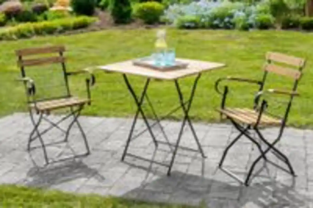 Bild 2 von 3tlg. Bistro Outdoor-Klappstuhl-Set, 2-Sitzer mit 2 Streben aus Akazienholz