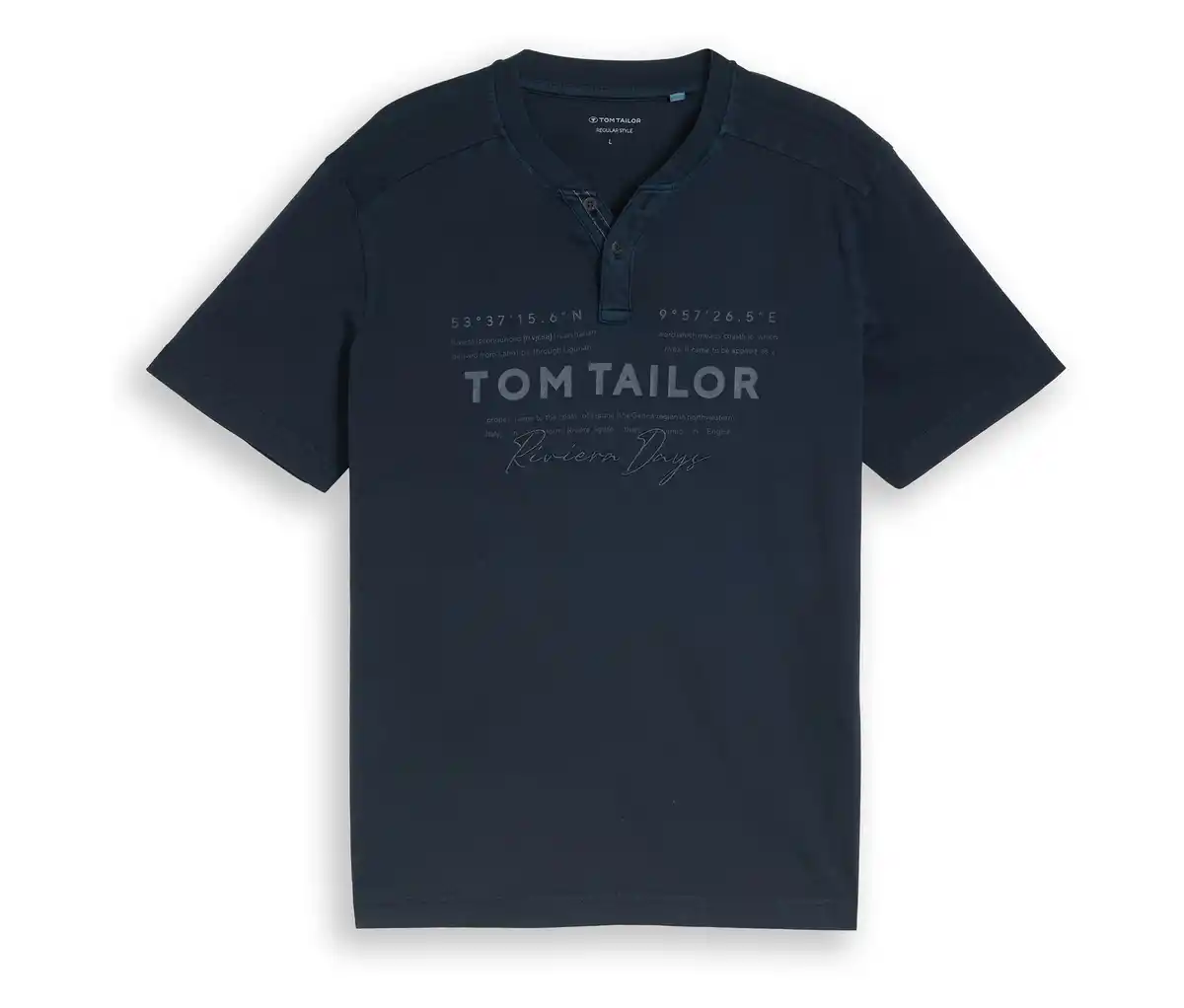 Bild 1 von Tom Tailor Serafino T-Shirt mit Logo-Print, Sky Captain Blue