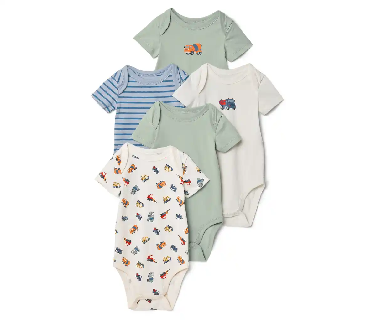 Bild 1 von 5 Baby-Bodys mit Mitwachsfunktion, Bagger