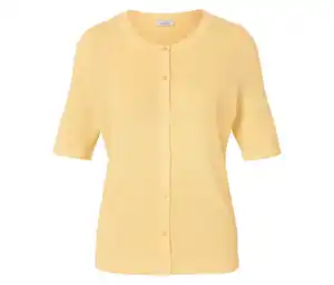 Feinstrick-Cardigan mit Leinen, buttergelb