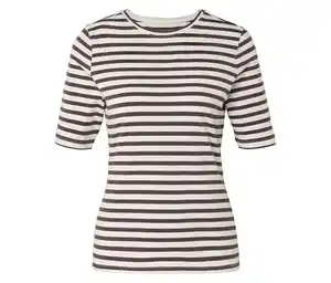 Basic Halbarmshirt, offwhite-braun gestreift