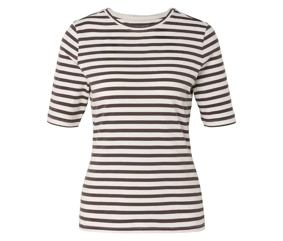 Bild 1 von Basic Halbarmshirt, offwhite-braun gestreift