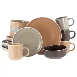 Creatable Kombiservice Nordic Mocha Mousse, Beige, Hellbraun, Mokka, Karamell, Keramik, 16-teilig, 300 ml,450 ml, stapelbar, Essen & Trinken, Geschirr, Geschirr-Sets, Kombiservice