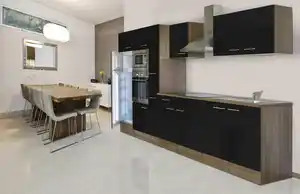 Küchenblock mit Geräten Schwarz/Eiche B: ca. 360 cm, Schwarz, Eichefarben