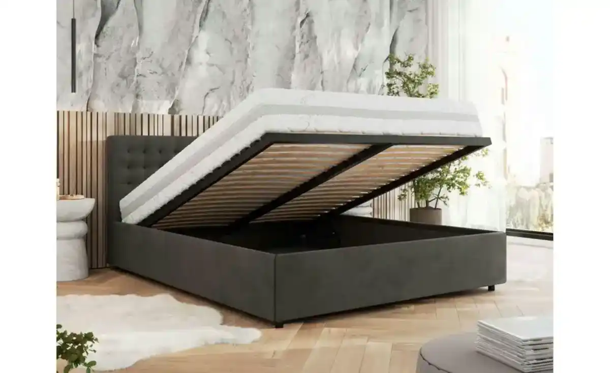 Bild 1 von Polsterbett 140x200 Grau mit Bettkasten Pavo Classic