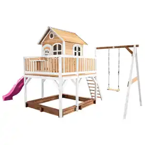 Spielturm, Braun, Lila, Weiß, Holz, Kunststoff, 541x291x277 cm, EN 71, CE, FSC 100%, Outdoor Spielzeug, Spieltürme
