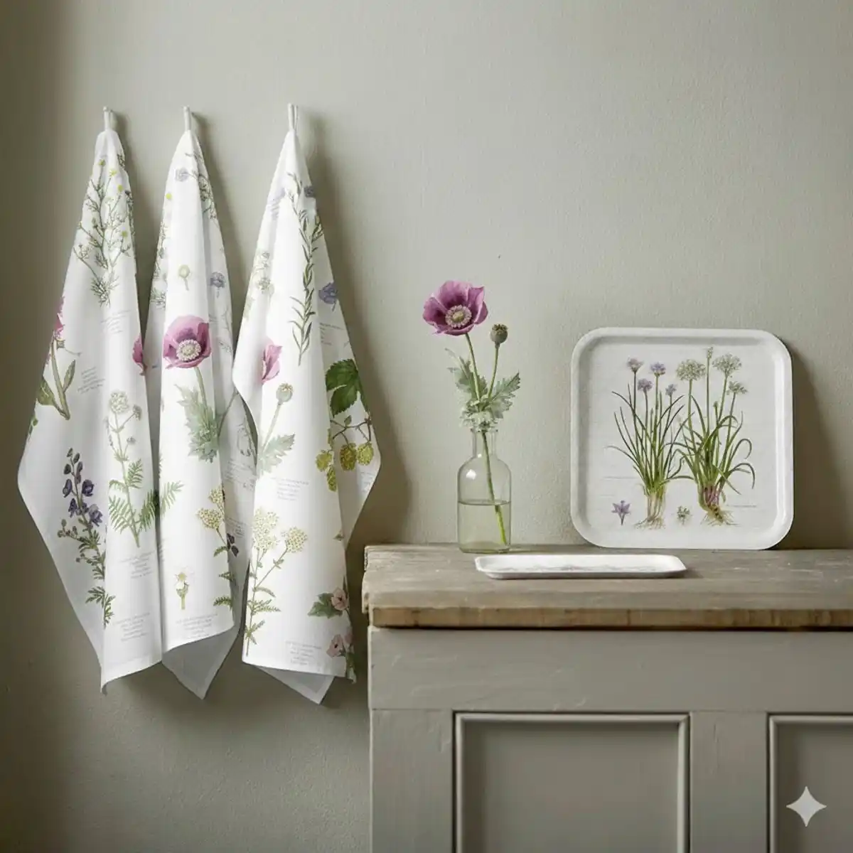 Bild 1 von Geschirrtuch-Set The Monastery Garden, Mehrfarbig, Textil, 3-teilig, Blume, 50x70 cm, Kochen, Geschirrtücher & Schürzen, Geschirrtücher