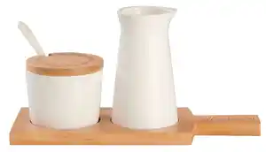 Milch- und Zucker-Set in Naturfarben/Weiß, Naturfarben, Weiß