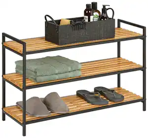 Schuhregal Azra II Naturfarben/Schwarz, Naturfarben, Schwarz