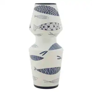 Vase, Blau, Weiß, Keramik, 14x34x14 cm, Dekoration, Vasen, Keramikvasen