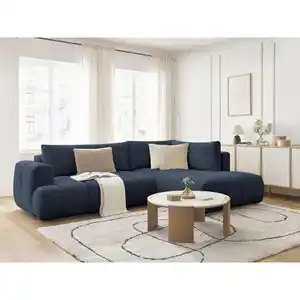 Eckschlafsofa Fuji, Dunkelblau, Kunststoff, Buche, Kiefer, 4-Sitzer, Füllung: Komfortschaum, 282x204 cm, Rücken echt, Armteil links, rechts, Wohnzimmer, Sofas & Couches, Schlafsofas, Schlafsofas mi