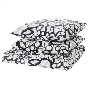 HÄRLIR Bettwäsche-Set, 3-teilig, weiß schwarz/blau Blumenmuster, 240x220/80x80 cm