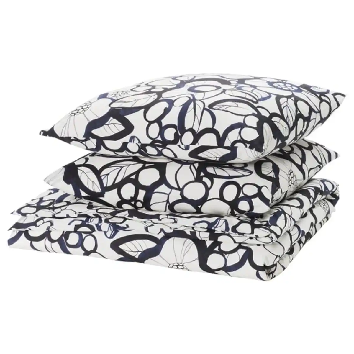 Bild 1 von HÄRLIR Bettwäsche-Set, 3-teilig, weiß schwarz/blau Blumenmuster, 240x220/80x80 cm